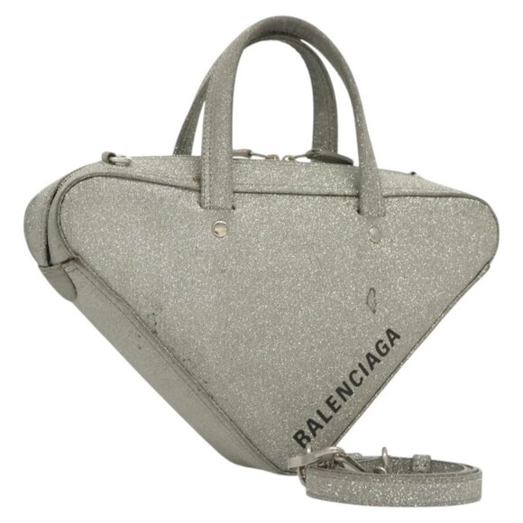 BALENCIAGA Triangle Duffle XS Hand Bag Leather 2way Silver - Picture 1 of 16